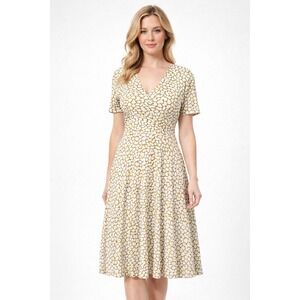 Hobbs London Elegant‎ Lina White and Gold Patterned Dress
